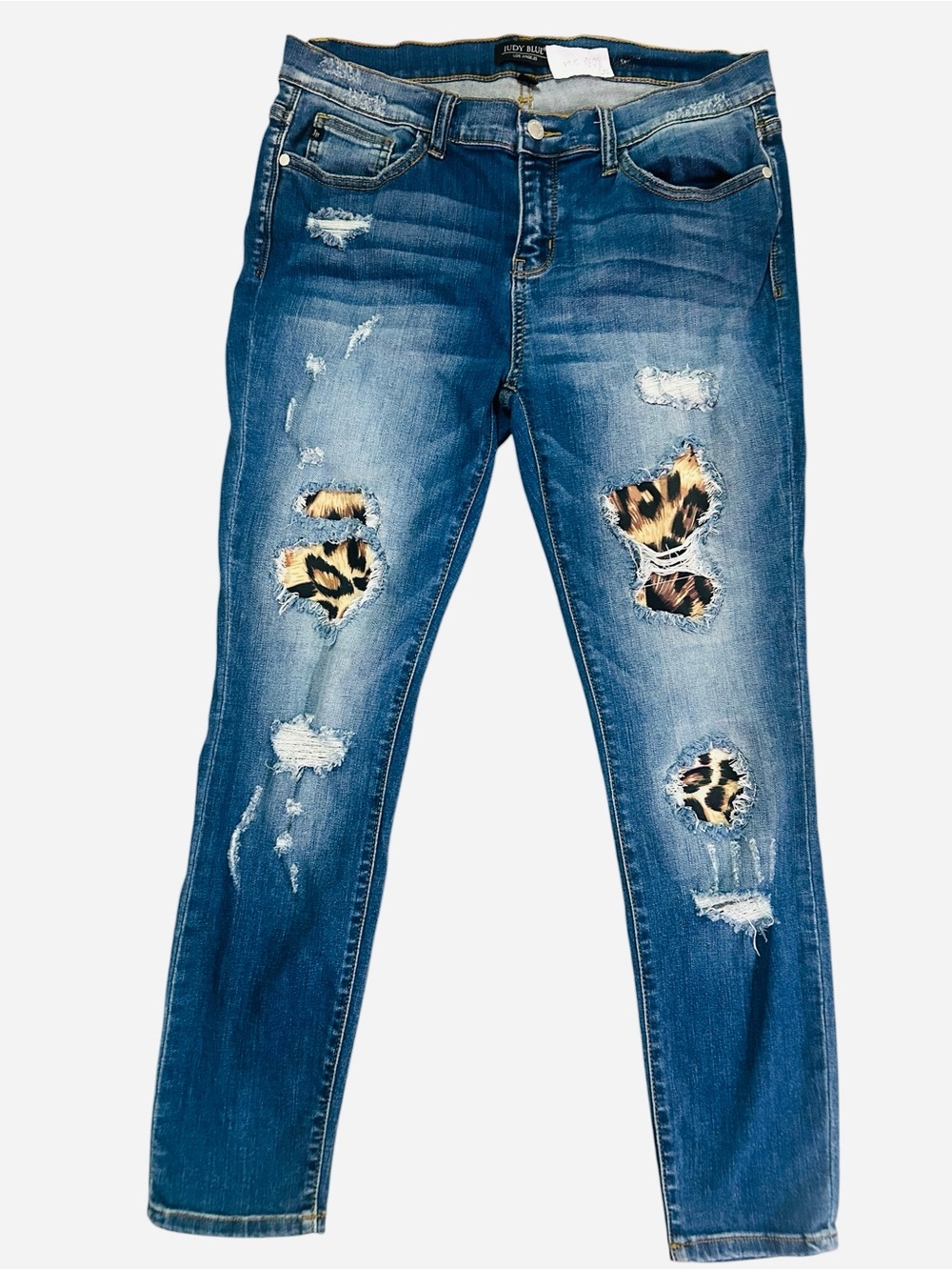 Judy Blue Leopard Patch Distressed Skinny Jeans 13/31 Stretch Animal Print
